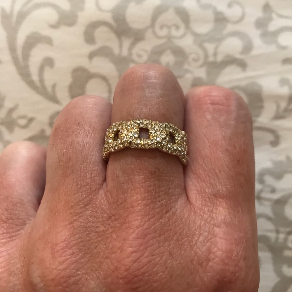 Nadri gold chain link/crystal ring size 8